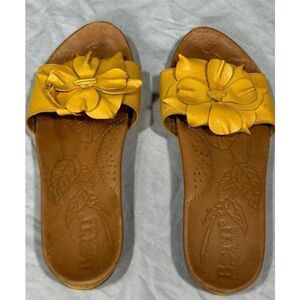 Born Mustard Slide Sandal With Flower Woman's Size 6
